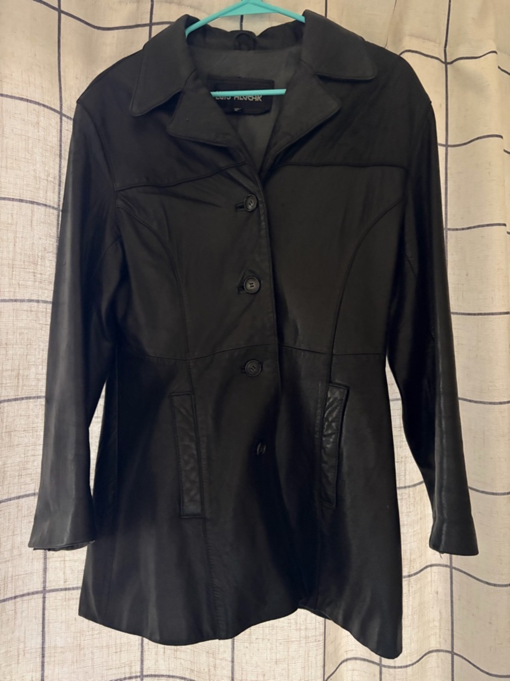 Women's Black Leather Button-Front Jacket